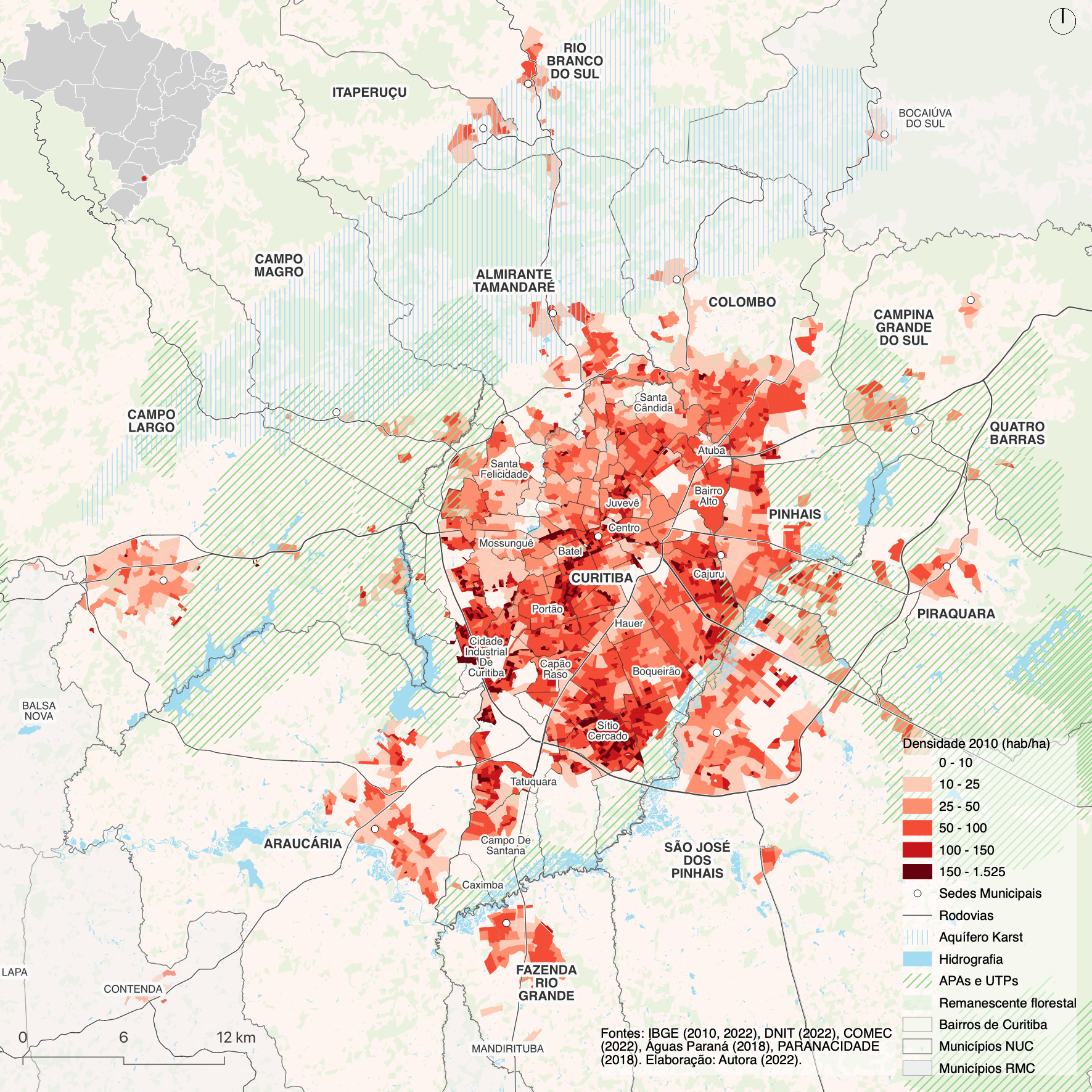 Densidade habitacional no NUC(hab/ha) Censo IBGE 2010
