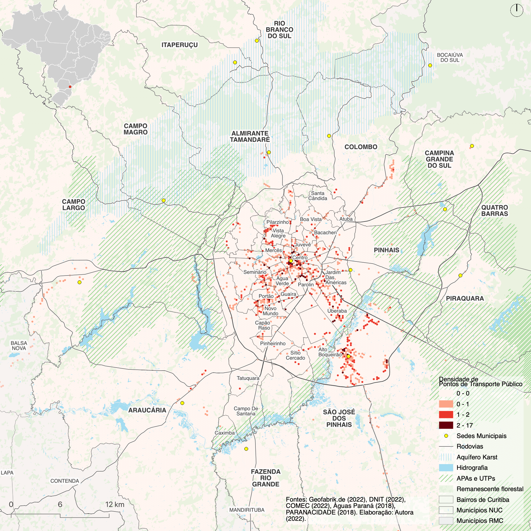 Densidade de Pontos de Transporte Público no NUC- Mapa com malha hexagonal