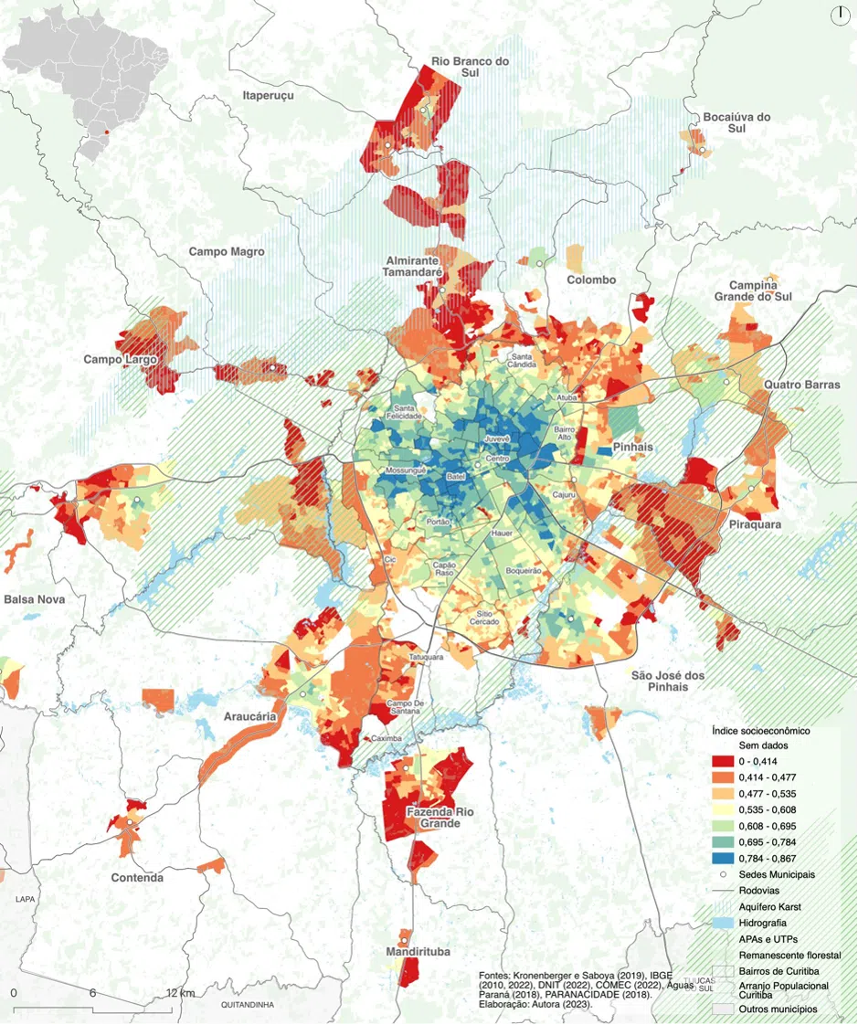 Indice sócio-enconômico no Arranjo populacional de Curitiba
