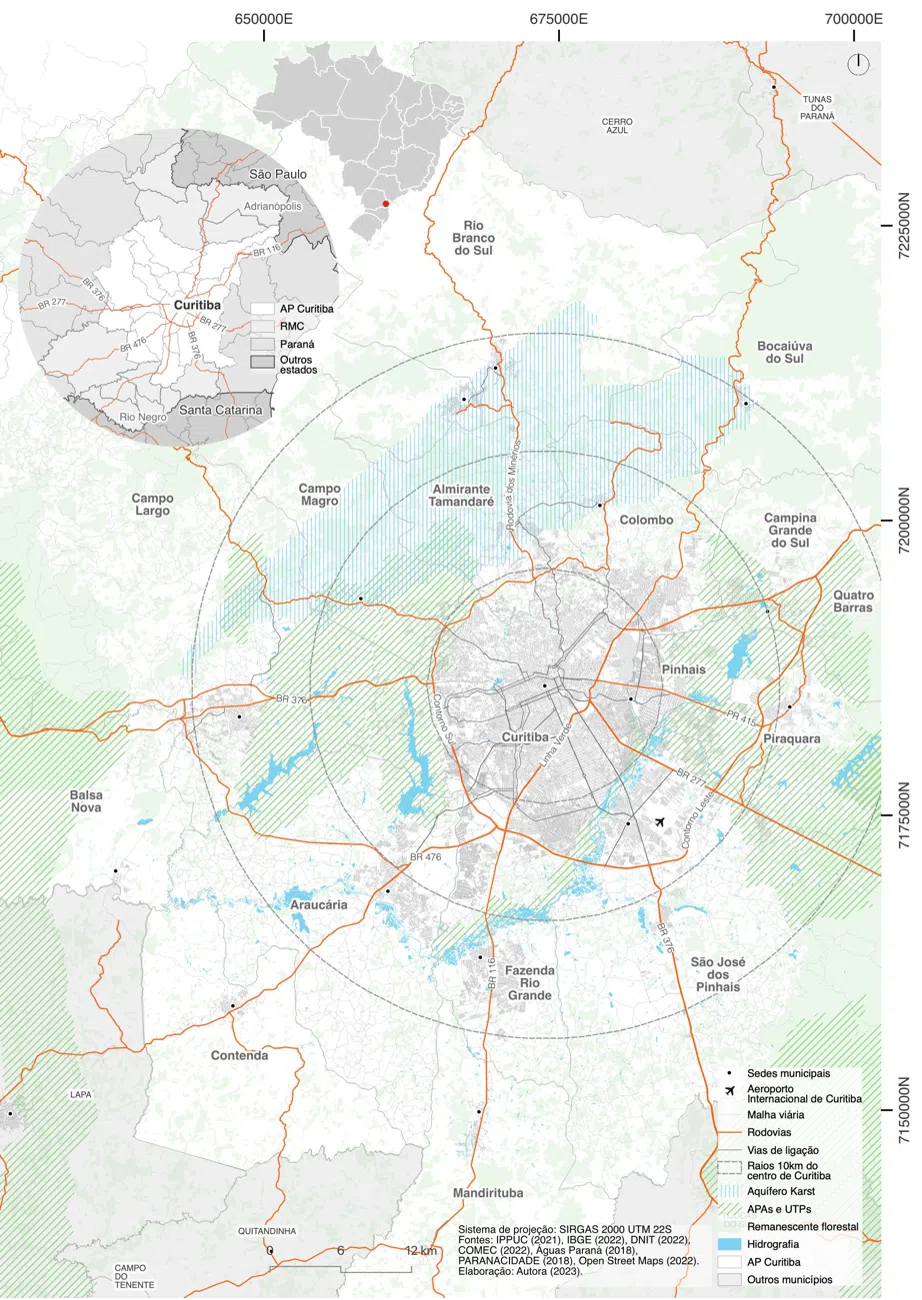 Mapa de localização do Arranjo Populacional de Curitiba