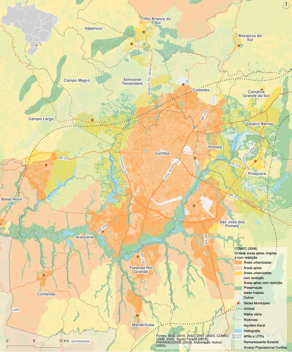 Síntese das condicionantes ambientais do Arranjo Populacional de Curitiba